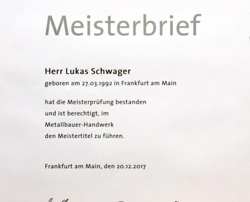 Metallbau Meisterbrief